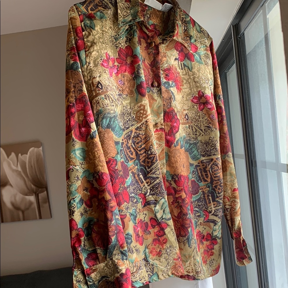 Vintage Red and Green Lightweight Artistic Shirt Jacket